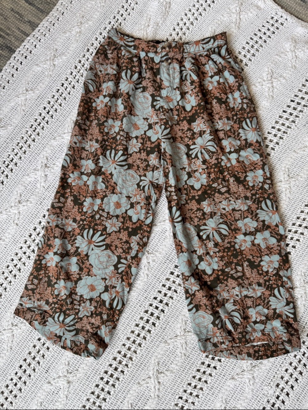 Treasure & Bond Brown and Light Blue Floral Casual Kids Pants